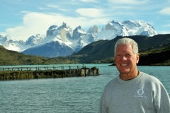 Lake Pehoé is a surface water body located in Torres del Paine National Park, in the Magallanes Region of southern Chile. The lake is fed mainly by Paine River through the Nordenskjöld Lake, but it also receives the waters of the outlet of Skottsberg Lake.