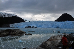 Amalia Glacier, also known as Skua Glacier, is a tidewater glacier located in Bernardo O'Higgins National Park on the edge of the Sarmiento Channel. The glacier originates in the Southern Patagonian Ice Field. From 1945 to 1986, its terminus retreated 4.3 miles, being, along with the recession of the O'Higgins Glacier, the most dramatic retreat of the glaciers of the mentioned ice field during that period.