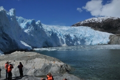 Calving just  beginning from the ice shelf above.