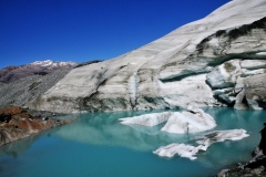 Melting water in front of the Bernal Glacier forms a lagoon.