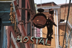 A clever sign for a Hostel made out of metal
