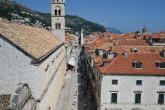 Looking down the empty Stradun.  One afternoon after all the tourists had left the Walled City I walked up what seemed  hundreds of steps to the top wall and walked the entire circle and gates. It takes about and hour and a half.  Well worth it. The following photos are of that walk.