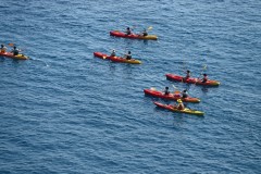 Close up look of the kayaker's. 