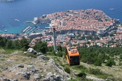 View of the cable car rising up the mountain. 