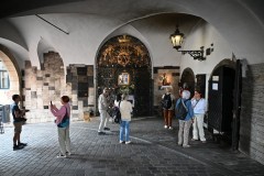 The entrance and Patron Saint in the distance. 