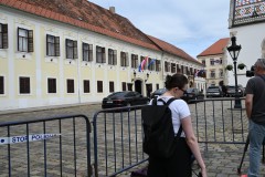 City Hall. A news crew was waiting for some one important to depart or arrive at the building. 