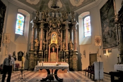 This is also known as the church of three naves or Trobrodna Bazilika.  The richly decorated altar inside, the painted ceilings, the carved and gilded pulpit all a wonderful surprise.