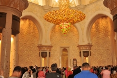 The Chandeliers - made with millions of Swarovski Crystals. Entrance into the Grand Mosque from the large marble walk