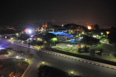 Night time view of the pool area