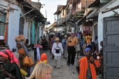 Wooden balconies on the streets of Harar.