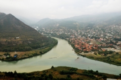 Jvari Monastery stands on the rocky mountaintop at the confluence of the Mtkvari and Aragvi rivers, overlooking the town of Mtskheta, which was formerly the capital of the Kingdom of Iberia.