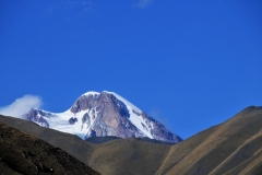 Our first glimpse of Mount Kazbek 16,558 feet elevation at its peak while driving..