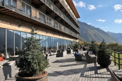 The hotel we are staying at, Rooms Hotel Kazbegi,  in Kazbegi, officially known as Stepantsminda, at 5,577 feet altitude, in a valley.