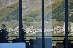 Reflections in the glass of the hotel...