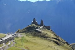 View of Gergeti Trinity Church from the road up the hill.