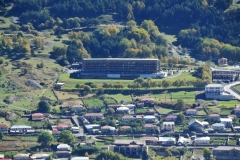 The large building in the distance via telephoto is our hotel Rooms Hotel Kazbegi.