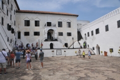 Elmina Caastel or St. George Castle was erected by the Portuguese in 1482. It was the first trading post built on the Gulf of Guinea, and the oldest European building in existence south of the Sahara. By the seventeenth century, most trade in West Africa concentrated on the sale of slaves. São Jorge da Mina played a significant part in the West African slave trade. The castle acted as a depot where enslaved Africans were brought in from different Kingdoms in West Africa. The Africans, often captured in the African interior by the slave-catchers of coastal peoples, were sold to Portuguese, and later to Dutch traders in exchange for goods such as textiles and horses.