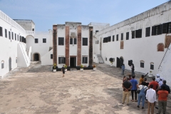 Elmina Castle Interior.  Women were separated to one direction and men in another direction. The area, "The coast" was also called "the White man's grave" because of the mass amount of death from illnesses such as yellow fever, malaria, heat exhaustion, and many gastro-entero sicknesses.