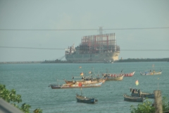 A huge ship in the harbor