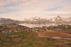 View from the hotel in Tasiilaq with a soccer field just below the hotel