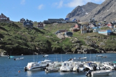 After breakfast this morning, we walked to the pier for a boat tour with breath taking views of the Apusiajik Glacier.   Notice at the top of the hill is our hotel.