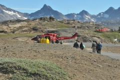 Part of our group walking to the helicopter flight  to Kulusuk and then transfer to our flight to Reykjavik.