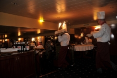 The last night on board the Concerto with the staff circling the dining room with Baked Alaska with sparklers lighting up the dining room.