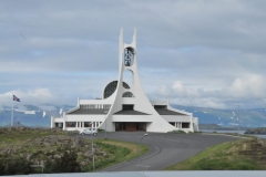 Stykkishólmskirkja  Church, a Lutheran Church, is a white concrete structure consecrated in 1980. It stands on a promontory overlooking the town of Stykkishólmur in western Iceland, on the northern edge of Snæfellsnes peninsula
