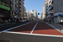 This red pavement is a designation in Tokyo for a dangerous intersection approaching