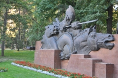 One of several statues of the soldiers in fighting. According to official Soviet history, on November 16, 1941, the Red Army’s 316th Rifle division took a heroic last stand on the road to Moscow.
