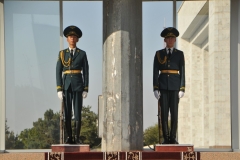 The National Guard stands at attention at the National Flagpole on Ala-Too Square in Bishkek, and has been performing the changing of the guard ceremony every hour since 16 August 1998.
