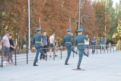 The departing of the existing guard now getting ready to leave the area.