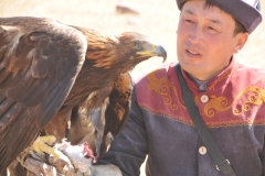 The eagle hunters are not only adept on horseback and at handling their deadly birds of prey; they also train a distinctive breed of dog known as the Taigan.