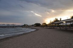 Back on shore enjoying the sunset on the beach at the large Russian resort we are staying, Raduga Hotel.  It is off season and very quiet. There had to be hundreds of rooms scattered across the landscape of the grounds.  It is very popular with Soviet tourists visiting the area in the summer time.