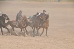 It seems all is fair in love and Kok Boru, with riders pushing, pulling, grabbing onto the other riders horses and any other distracting tactic they can conjure up to prevent the holder of the goat from being able to make a run for the goal.