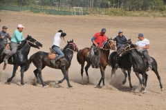 They are not allowed to wedge the goat onto the horse in any way.