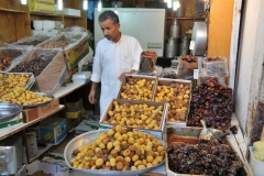 Products for sale in the enclosed food market in the Souq