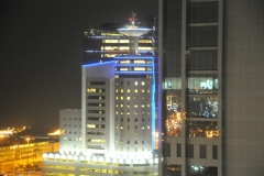 Unique lighting on the buildings at night