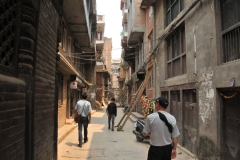 Buildings have supports on them after the earthquake