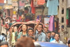 Binoy is happy. He has not lost any of us on the first day yet in these crowds