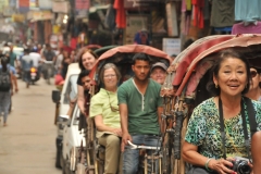 Happy tourists in Thamel