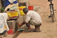 Taking a break to clean his feet with some clean water.