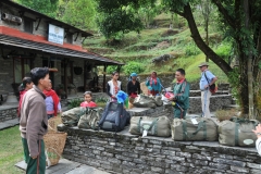 Witih our two local guides and the ladies of the nearby village ready to pack us out carrying our day packs in their baskets back to civilization for a few hours we begin our trek back down the hill.