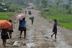 Children walk for 2 hours each way daily to go to school through mud, across rivers on pull ropes.