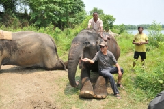 Binoy our guide in Nepal and friend enjoying time with an elephant. What a great talent he has to share the love of his country with all of us. We learned so much during the time he was with us in Nepal.