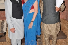 The last evening in Nepal we all dressed for dinner in local formal attire, Binoy had arranged for each of us to have a formal attire. Right to left Binoy, Shelley and myself