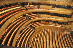 The main auditorium seats 1,364 and two other performance spaces can seat 200 and 400. The main stage is 52 ft wide and 130 ft deep.