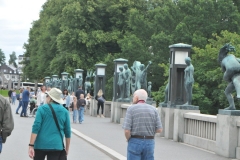 Walking down the main walkway with statues on both sides