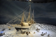 Model view of the ship stuck in the ice as it flowed with the frozen ocean currents across the North Pole trip.