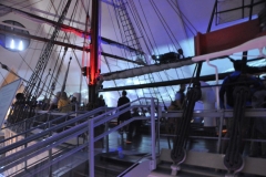 The keel had been designed originally to stick very little below the bottom planks in order to protect it and give a shallower draft and better manuverability in the ice. This did, however, make the ship difficult to steer in open sea. A false keel,  stem to stern, was  added so that it could be torn off by the ice without seriously damaging the main keel.